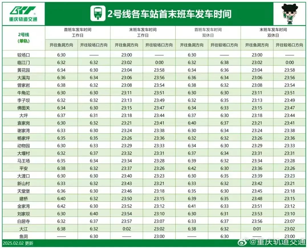 2号线首未车时刻表