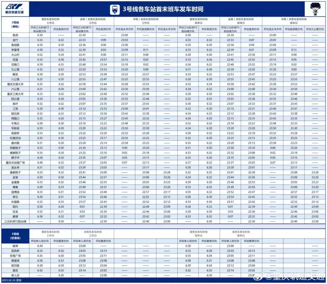 3号线首未车时刻表