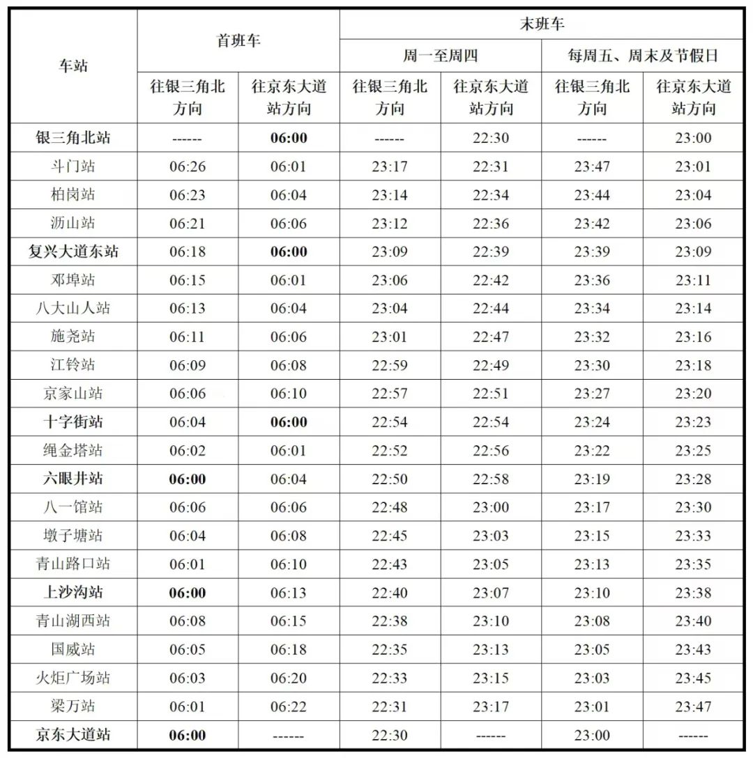 南昌地铁3号线首未车时刻表