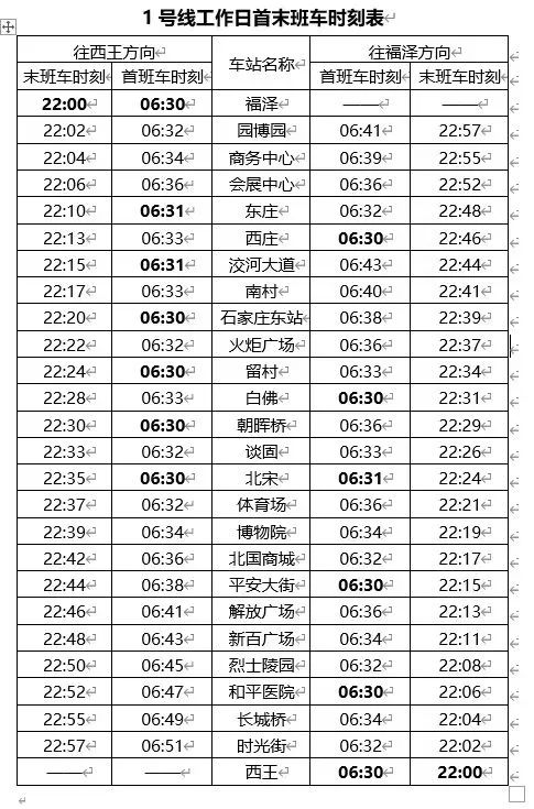 1号线首未车时刻表
