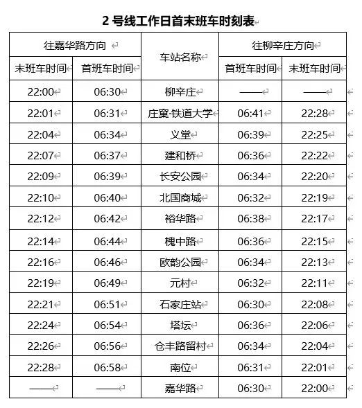 2号线首未车时刻表