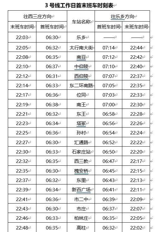 3号线首未车时刻表