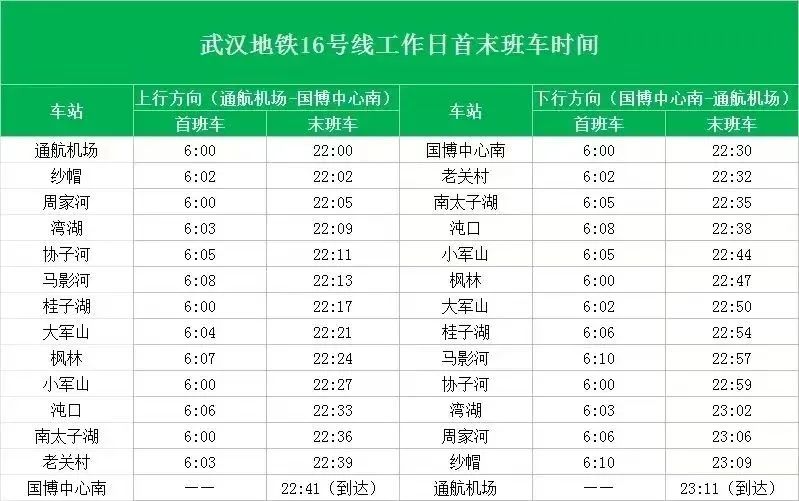 16号线首未车时刻表