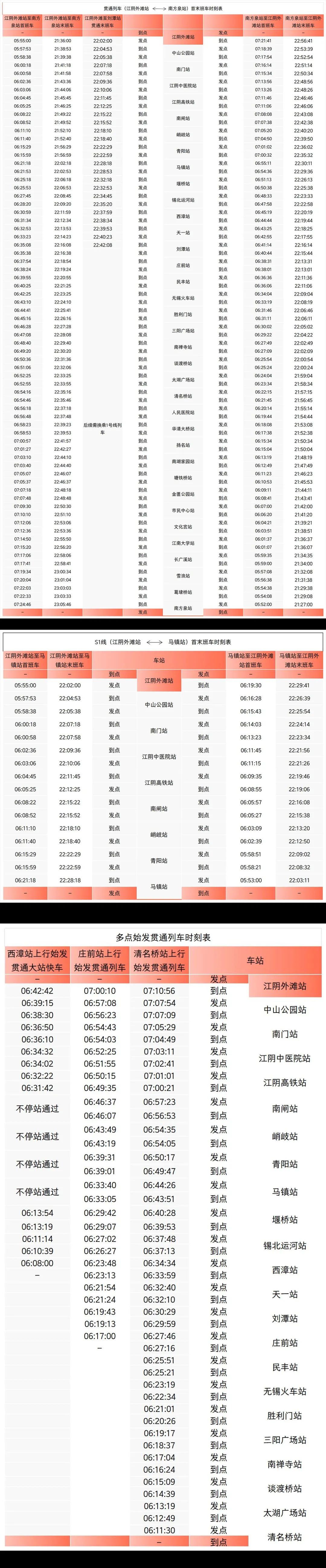 S1号线首未车时刻表