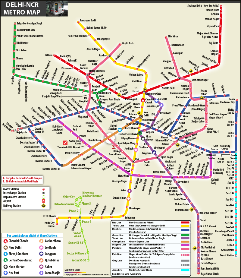 Delhi metro map, Delhi subway map, rail transit