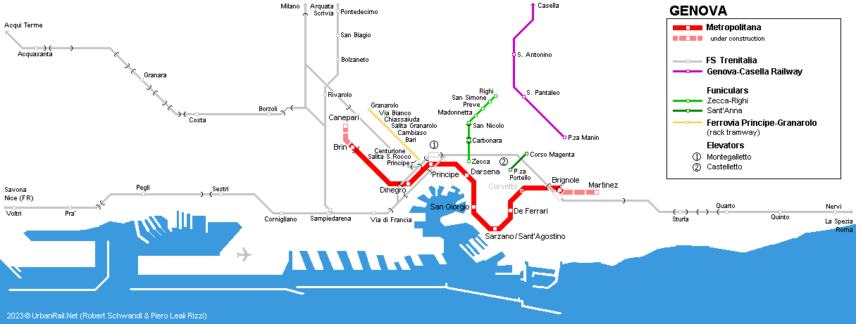 热那亚地铁线路图,热那亚轨道交通图