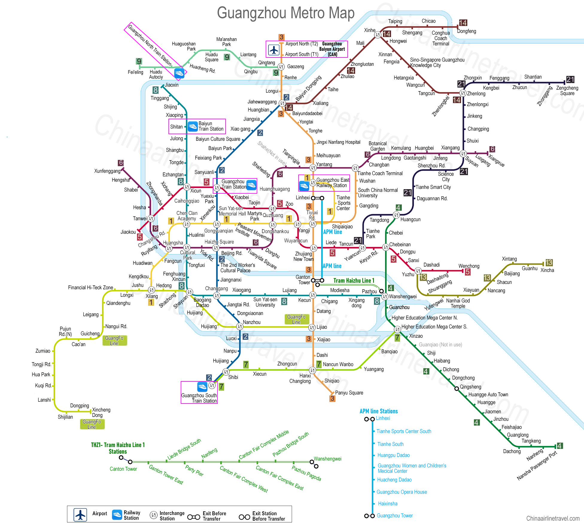 Guangzhou metro map, Guangzhou subway map, rail transit