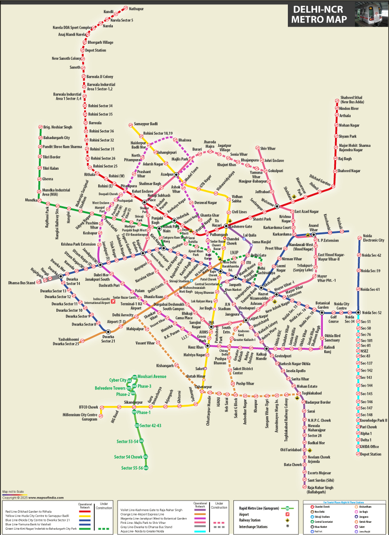 Delhi Metro Map, Delhi Rail Transit Map