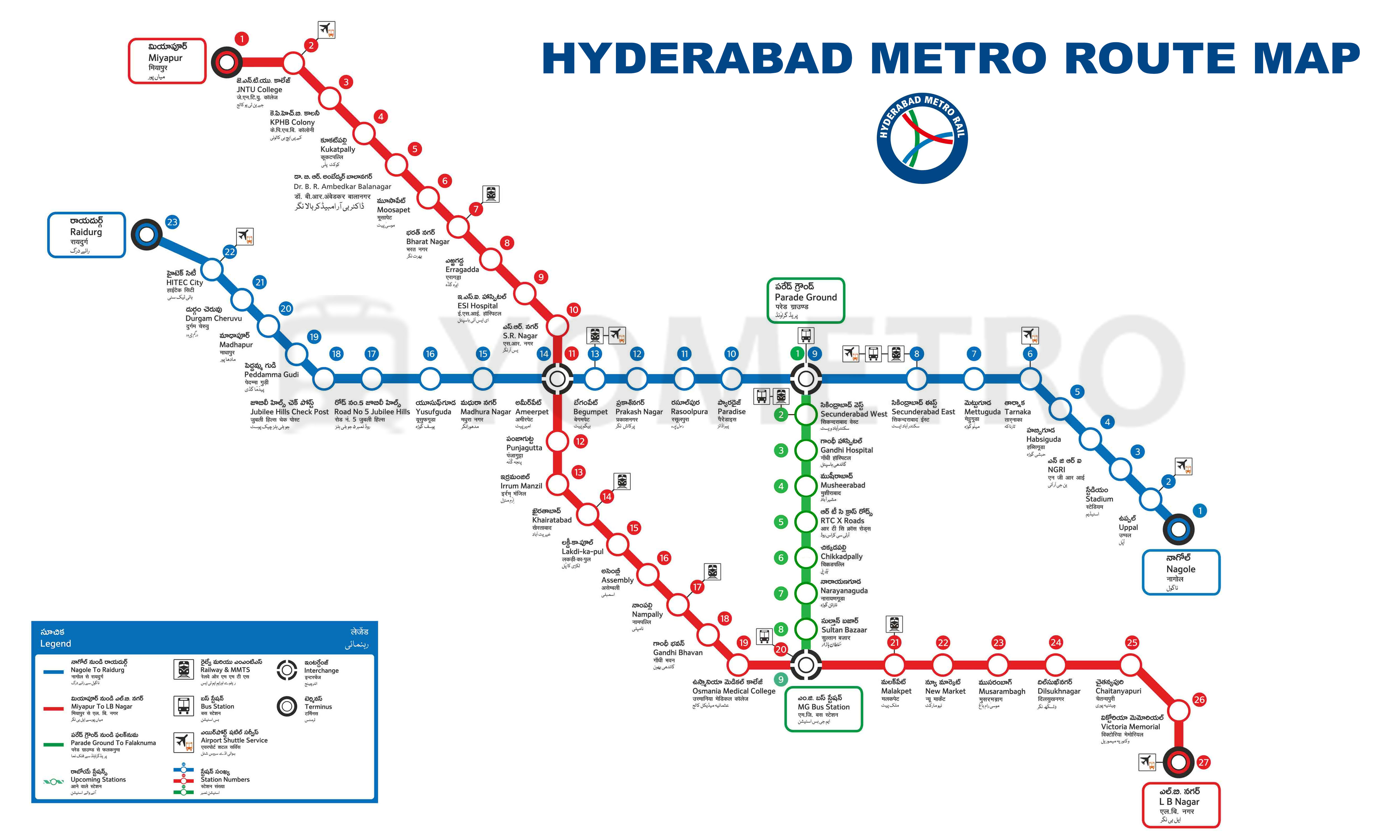 Hyderabad Metro Map, Hyderabad Rail Transit Map