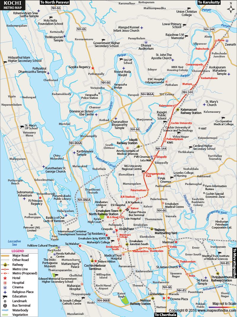 Kochi Metro Map, Kochi Rail Transit Map