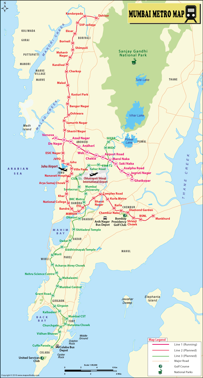 Mumbai Metro Map, Mumbai Rail Transit Map
