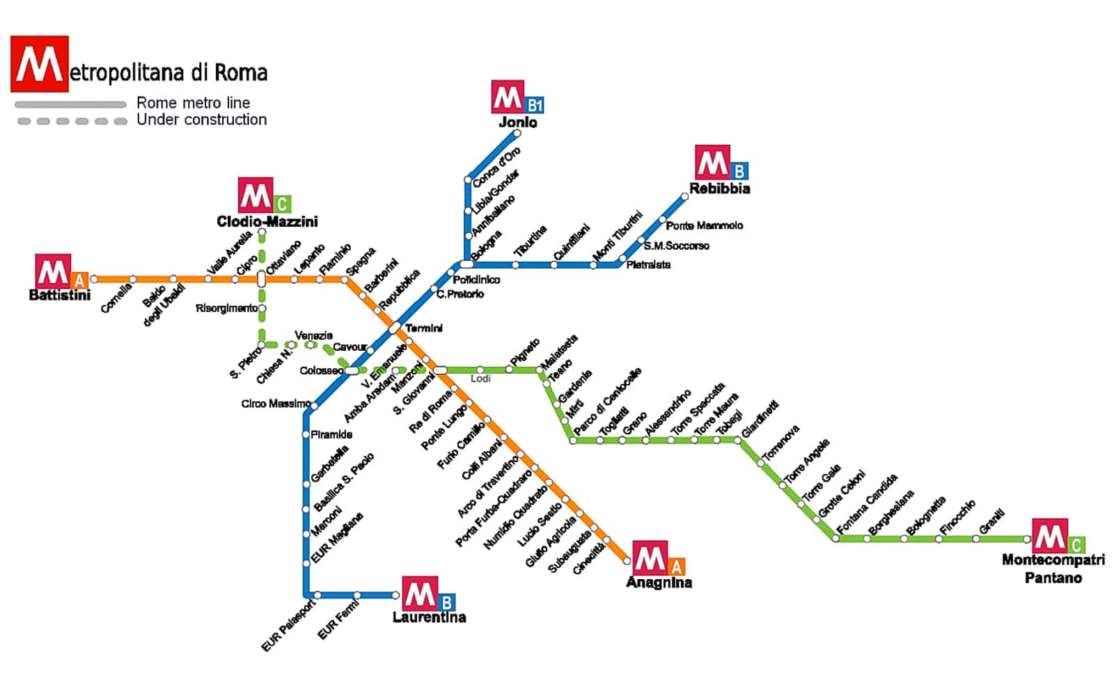 罗马地铁线路图,罗马轨道交通图