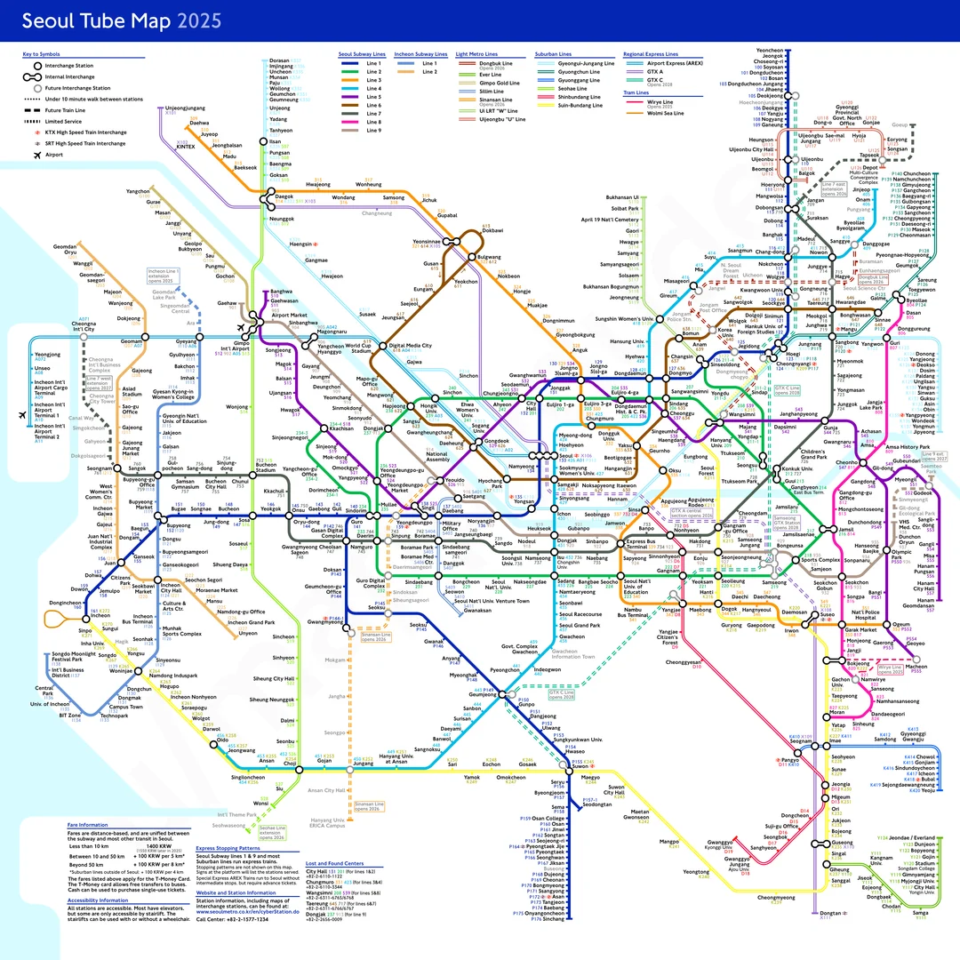 Seoul Metro Line Map, Seoul Rail Transit Map