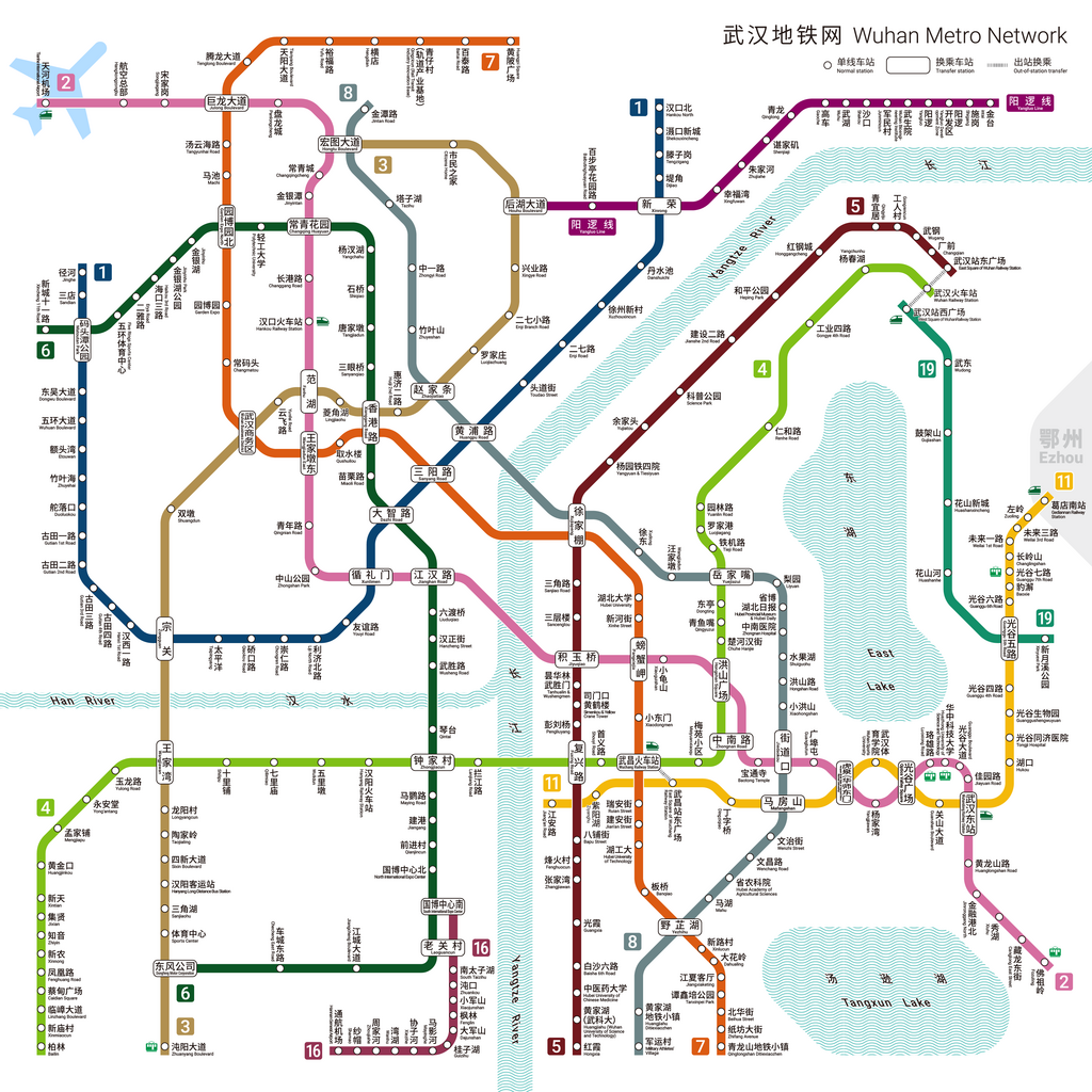 Wuhan metro map, Wuhan subway map, rail transit